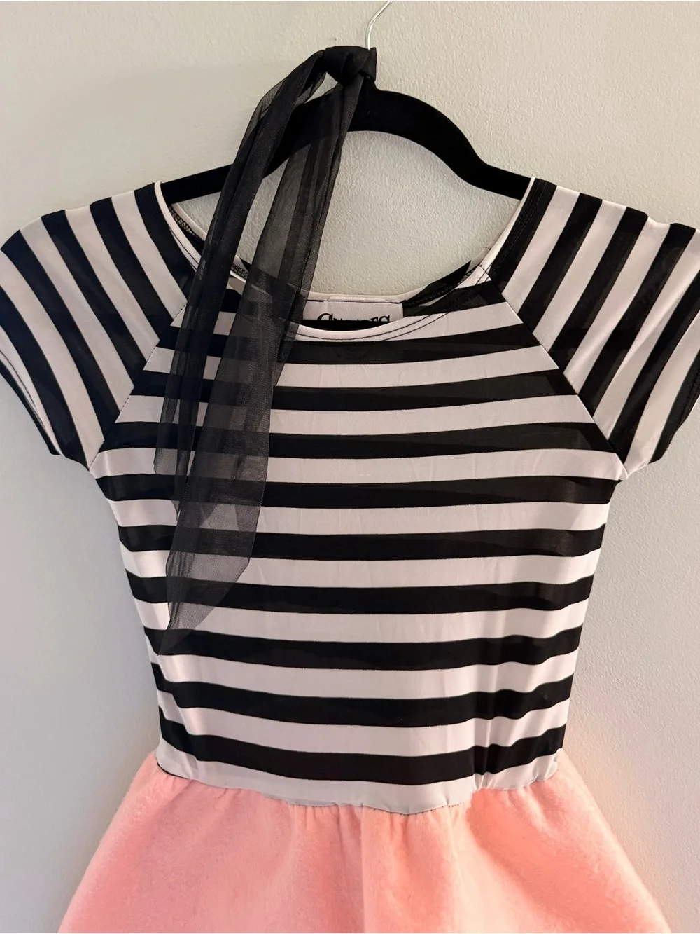 Girls Striped Black & White Top with Pink Skirt Poodle Dress